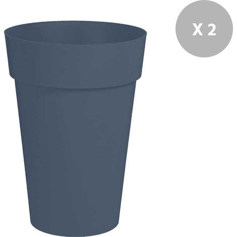 Lot de 2 Pots de fleur rond Toscane Ø 46 x H.65 cm - Bleu jean - Eda