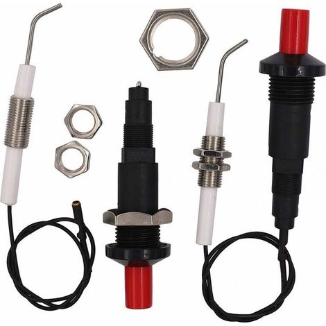 Lot de 2 allumages piézoélectriques pour barbecue à gaz - Avec bouton poussoir - Électrode en céramique universelle filetée - 30 cm (1/5)