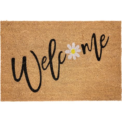 Felpudo de fibra de coco antideslizante 60 x 90 cm con dorso de PVC motivo texto bienvenida natural Calibato