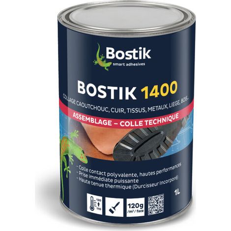 Bostik 1400 Colle Néoprène Liquide Multi-Usages – Prise Immédiate Puissante – Durcisseur Incorporé – Couleur : Ambré – Bidon de 1L