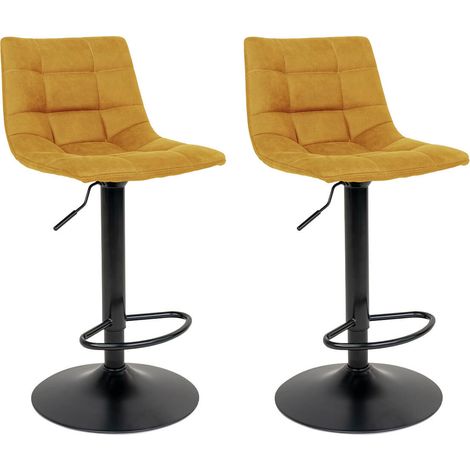 Altobuy – Lot de 2 tabourets de bar en acier noir et tissu jaune moutarde – Hauteur d'assise 63-83 cm – Dimensions 43x43xH88-108 cm (1/5)