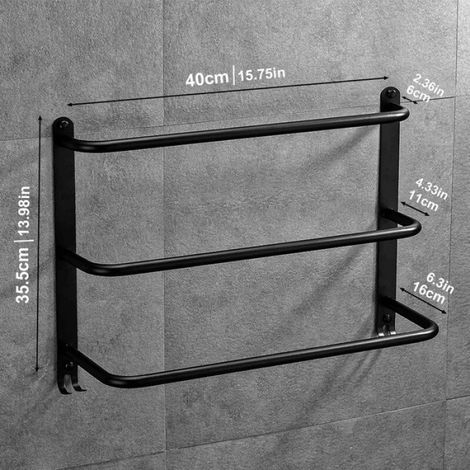 Porte-Serviettes - - 3 Niveaux - Acier inoxydable - Sans perçage - Noir (1/4)