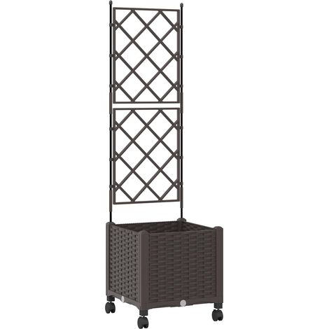 vidaXL Jardinera con enrejado y ruedas Marrón 40 x 40 x 149 cm PP (1/2)