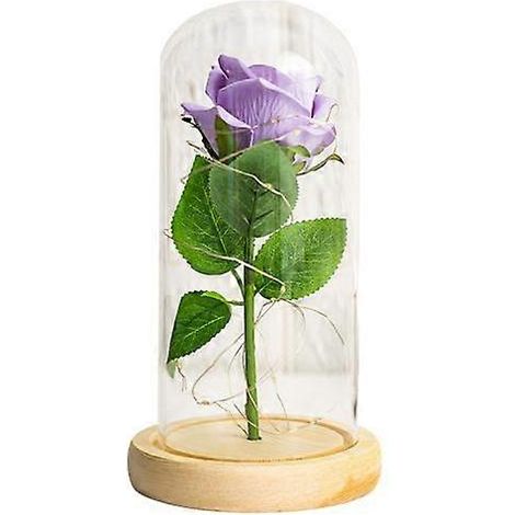 Roses artificielles éternelles avec lumière LED, aspect réaliste, fonctionnant sur piles, cadeau idéal pour les fêtesviolet (1/5)