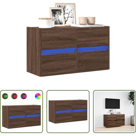 Armoire TV murale - Meuble TV mural avec lumières LED chêne marron 80x31x45 cm (1/5)