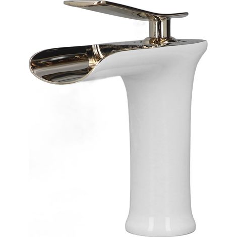 Einhebel-Waschtischarmatur aus Messing mit Wasserfallauslauf für Warm- und Kaltwasser. (1/5)