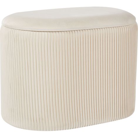 Puf con almacenaje glamuroso tapa tapizado terciopelo beige claro Richland