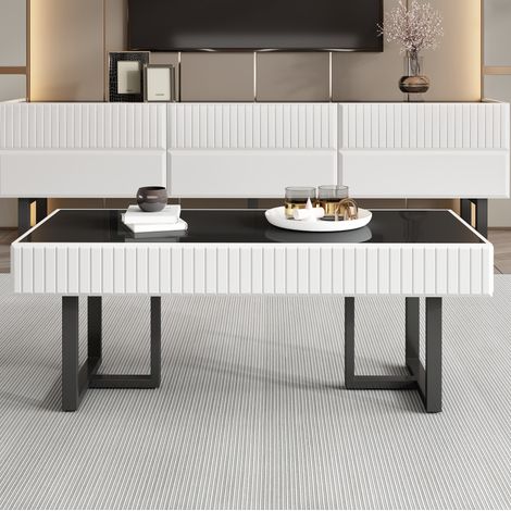 Mueble para TV y mesa de centro de MDF y tablero de partículas negro y blanco, 170x35x47 cm + 110x50,5x41 cm (1/5)