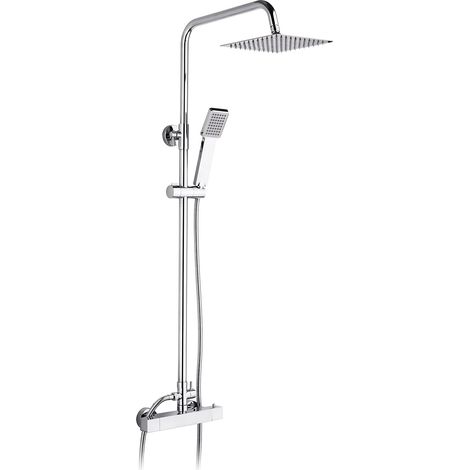 Ibergrif M21807 Colonna Doccia Termostatico, Doccia Soffione Completo, Set Doccia con Soffione e Doccetta, Asta per Doccia Regolabile a Muro, Termostato, Asta Tubo Flessibile, Cromo, Argento (1/4)