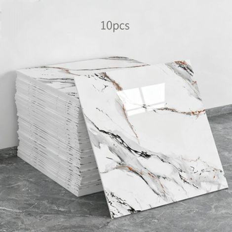 Un juego de 10 paneles de papel pintado autoadhesivos con estampado de mármol (no son azulejos reales, dimensiones: 30 x 30 x 0,2 cm). (1/5)