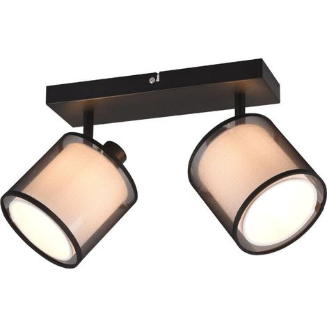 BURTON BARRA 2 SPOTS ORIENTABILI METALLO NERO PARALUME BIANCO E DIFFUSORE ESTERNO TRAFORATO NERO L. 33CM 2 LUCI ATTACCO E14 (1/4)
