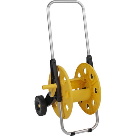 Chariot porte-tuyau d'arrosage à roulettes, robuste, pour usage extérieur, capacité de tuyau de 60 m, manuel, à pousser, jaune (1/5)