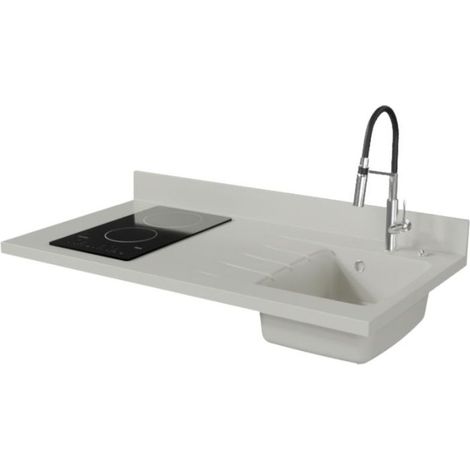 Plan de travail monobloc PlaniQuartz avec évier - 120 cm - Snova - évier à droite - Plaque de cuisson Vitrocéramique