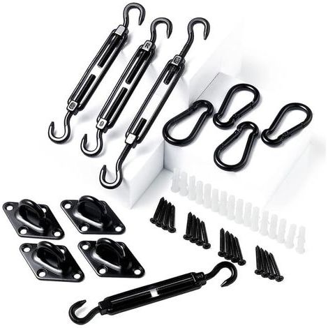 Kit complet de fixation voile d’ombrage solaire – Acier inox, mousquetons et œillets inclus – Montage sur mur facile et sécurisé (1/5)