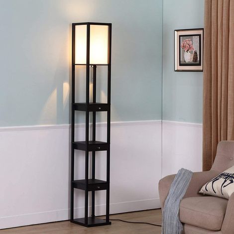 Hofuton Lampadaire en Bois 1,6M Lampe Salon sur Pied avec 3 Etagères de Stockage Design Scandinave pour Chambre (1/5)