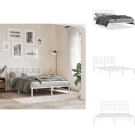 Bettgestell mit Kopfteil Metall Weiß 140x200 cm - Metallbettfundament - Doppelbett Gestell - Weißes Bettgestell - Bettrahmen - Boxspringrahmen (1/5)