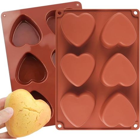 Set mit 2 herzförmigen Silikonformen mit 6 Mulden, geeignet für Schokolade, Kuchen, Gelee, Pudding, handgemachte Seife und Süßigkeiten (1/5)