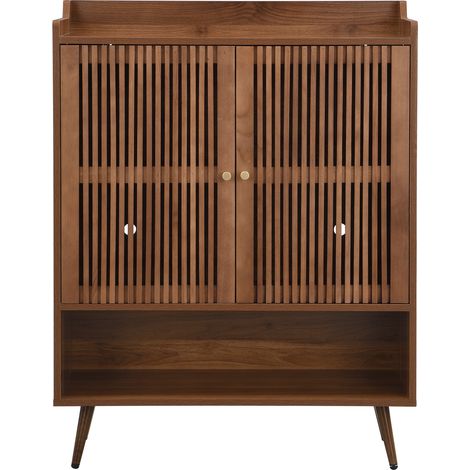 Schuhschrank mit Lamellentüren und offenem Fach, 80 x 35 x 105 cm, Nussbaum (1/5)