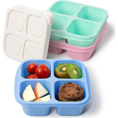 (3 verschiedene Farben (nicht in der Produktbeschreibung angegeben)) 3 wiederverwendbare Snackboxen mit 4 separaten Fächern - Für Snacks, Obst, Nüsse, Kekse, Süßigkeiten (1/4)