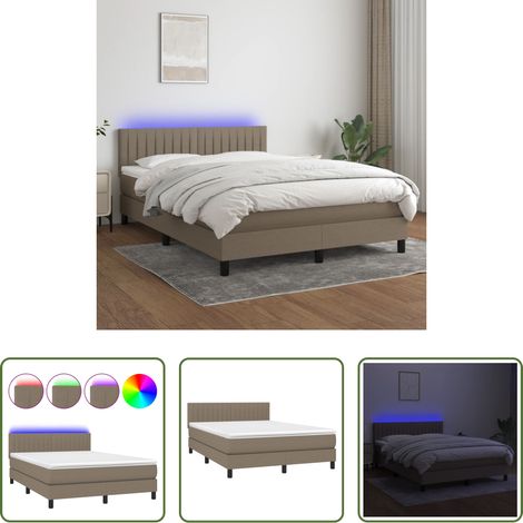 vidaXL LED-Streifen - Boxspringbett mit Matratze & LED Taupe 140x200 cm Stoff (1/5)