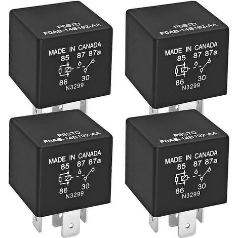 Lot de 4 relais automobiles P6SDT FOAB-14B192-AA, 40 A, 12 V CC, 5 broches, remplaçant le relais F0AB-14B192-AA pour systèmes électriques Ford. (1/5)