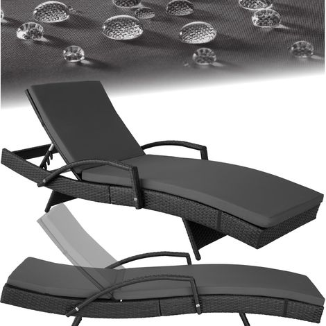 Chaise longue bain de soleil en résine tressée avec matelas et dossier inclinable 5 positions (1/5)