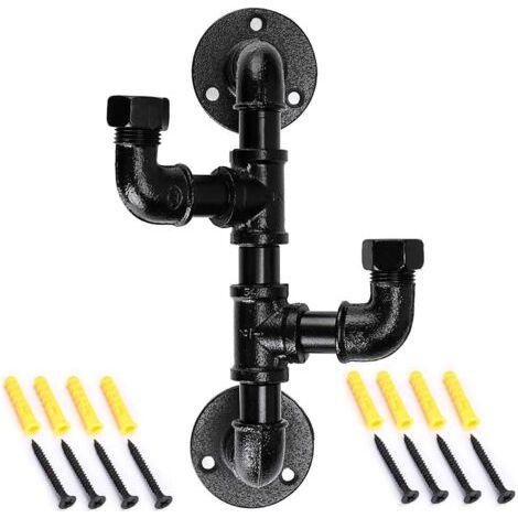 Robuster Garderobenhaken aus Metall in Rohrform mit 2 Haken im Vintage- und Industriestil zur Wandmontage, schwarz verzinkt (1/5)