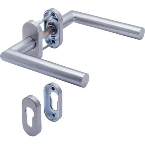 Stainless Steel Door Handles for Entrance and Interior Doors with Keyed Rosette Profile Cylinder (Right Angle Type) (1/3)