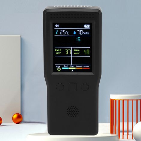 9-in-1 Formaldehyd-Detektor, Luftqualitätsdetektor, tragbar, schwarz (1/5)