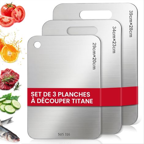 Lot de 3 planches à découper en titane - Planche à découper en acier inoxydable S316 - Planche à découper en titane double face de qualité alimentaire - Planche à découper en titane pour viande (1/5)