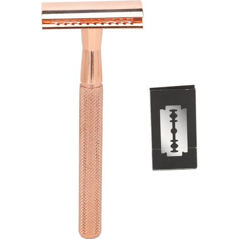 Tondeuse à Barbe Manuelle Double Lame Dorée Rose Imperméable pour Soins à Domicile (1/5)