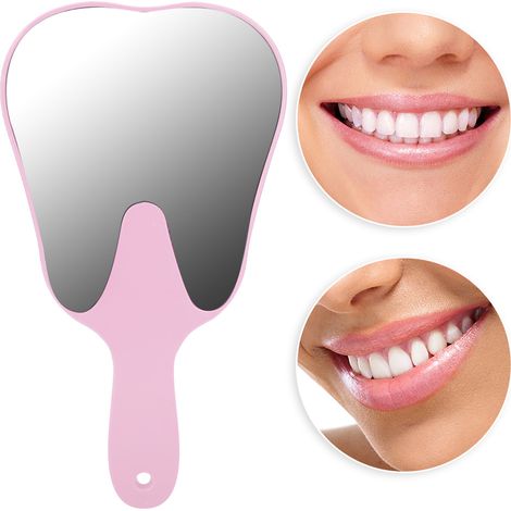 Miroir dentaire mignon en forme de dent avec manche rose - Accessoire dentaire pratique (1/5)