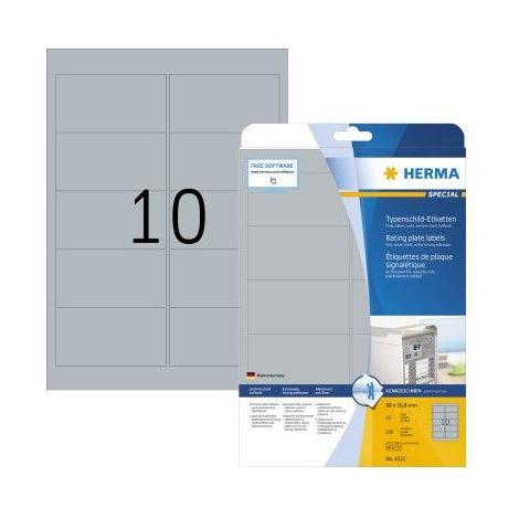 HERMA Typenschildetiketten A4 silb. 96x50,8 mm Folie 250 St. (4223) (1/5)