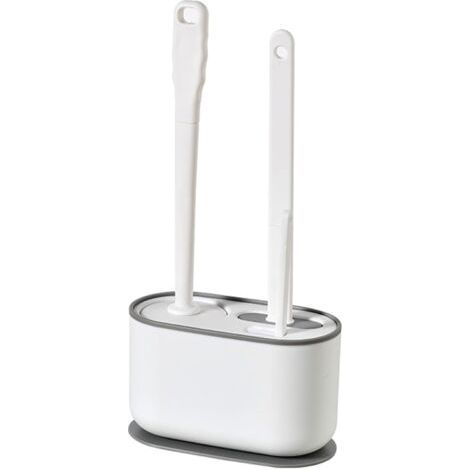 Brosse de Toilette, Ensemble d'Épurateur de Cuvette de Toilette de Salle de Bains Flexible en Silicone, Brosse Toilette Fixée au Mur et au Sol, Blanc (1/5)