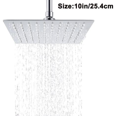Pommeau de douche encastré rond/carré effet pluie, en acier inoxydable poli miroir, avec buses anticalcaires et effet cascade. (1/4)