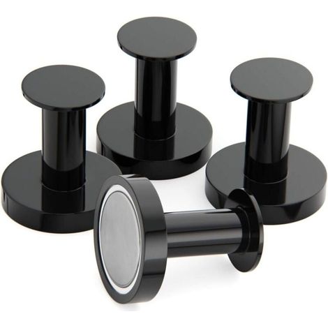Porte Manteaux Aimantés, patère magnétique, 4 Crochets Muraux Noirs Extrêmement Solides, Porte Manteaux pour Porte avec Aimant en Métal Néodyme Rare, Crochets Porte de Frigo