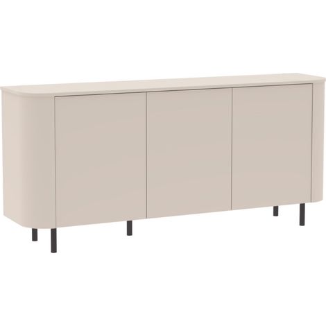 Buffet 3 portes finition laqué beige design coins arrondis pieds métal noir - LYNA