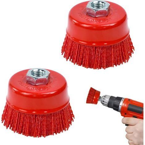 Lot de 2 brosses coupelles pour meuleuse d'angle, brosses en nylon pour perceuse, diamètre 75 mm, brosses en nylon pour meuleuse d'angle, brosses abrasives pour bois (1/5)