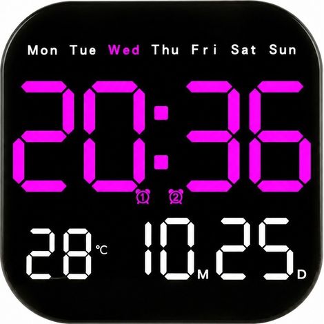 Horloge murale LED avec thermomètre et calendrier, design moderne, à suspendre ou à poser, magenta (1/5)