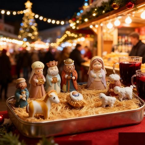 Nativity Set - Tin Box With Holy Family Sheep And Jesus Figurines - Portable Christmas Decor For Desk Shelf Office Home - 1 Set (1/5)