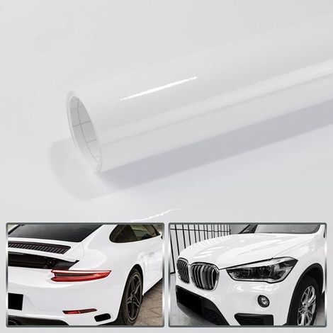 300 cm x 30 cm Glänzende Auto-Wrap-Aufkleberfolie, selbstklebende Schutzfolie für Auto, Motorrad, Fahrrad (Weiß, 30 cm x 150 cm) (1/5)