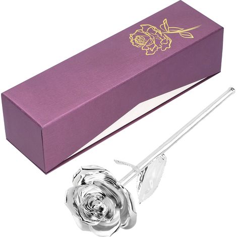 Rose plaquée or 24 carats avec support - Ornement de décoration de mariage - Cadeau merveilleux pour la Saint-Valentin ou un anniversaire (1/5)