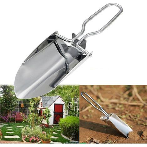 Pelle de jardin pliante en acier inoxydable, petite pelle de camping portable et compacte, bêche pliable et légère pour le jardinage, la randonnée et le trekking. (1/4)