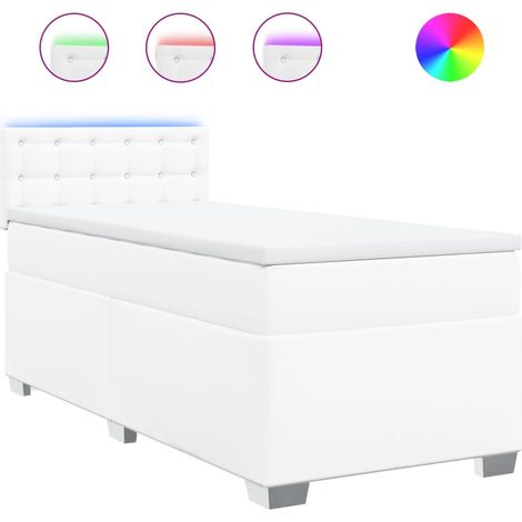 Lit simple Lit adulte Sommier à lattes de lit avec matelas Blanc 90x200 cm Similicuir