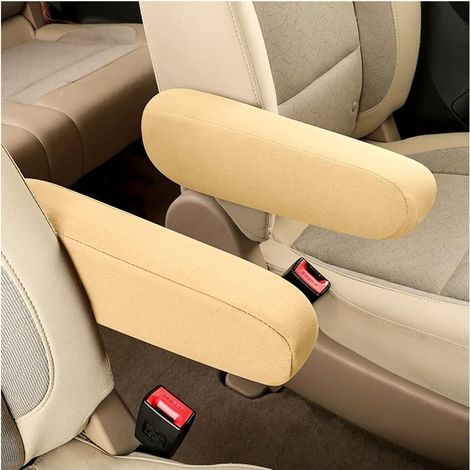 Armlehnenbezug fürs Auto – 2-teilig – Elastische Baumwolle – Komfortabler Schutz – Universell für SUVs und LKWs – Beige, 32 x 12 cm (1/5)