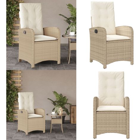 Gartensessel mit Kissen Verstellbar Beige Poly Rattan - Gartensessel - Sitzkissen (1/5)