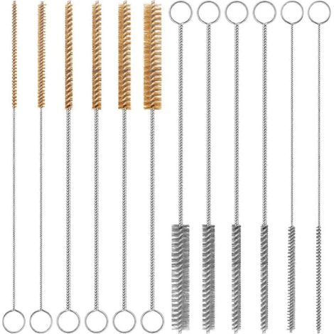 Ensemble de 12 brosses en laiton et en acier inoxydable, goupillon de 30 cm de long pour le nettoyage de tubes et de bouteilles. (1/5)