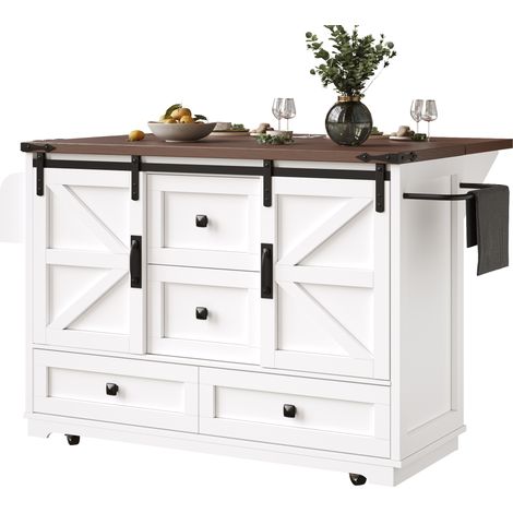 Isola da cucina mobile pieghevole bianca in MDF e metallo con spazio contenitivo (1/5)