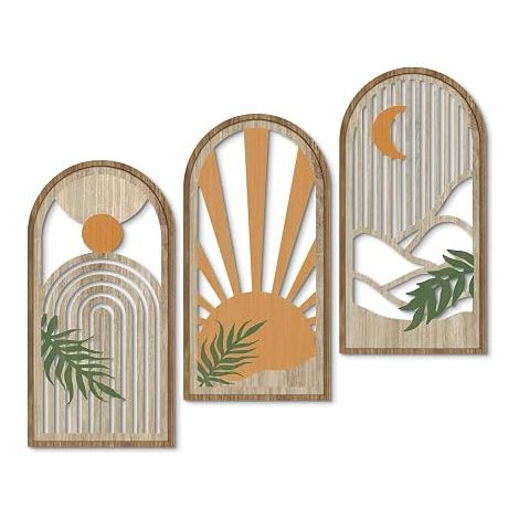 Bohemian Plant Wall Art, Wooden Wall Decor, Abstract Sun Decorations 16×8.1" Mid-Century Style for Living Room Bedroom Office (1/5)