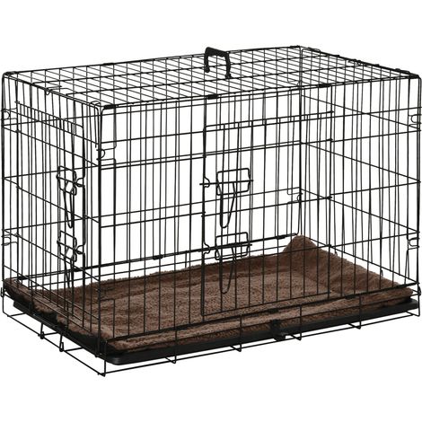 Pawhut – Cage de transport pliante pour chien – Dimensions 76 x 53 x 57 cm – Plateau amovible et coussin inclus – Double ouverture sécurisée (1/5)